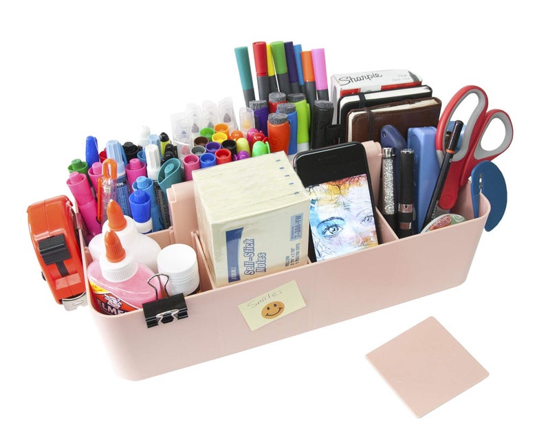 Enjoy Organizer New Plastic Portable Makeup Organizer Caddy Tote Divided Basket Bin with Handle, for Bathroom Storage Made In USA (Indie Pink) - Image 3